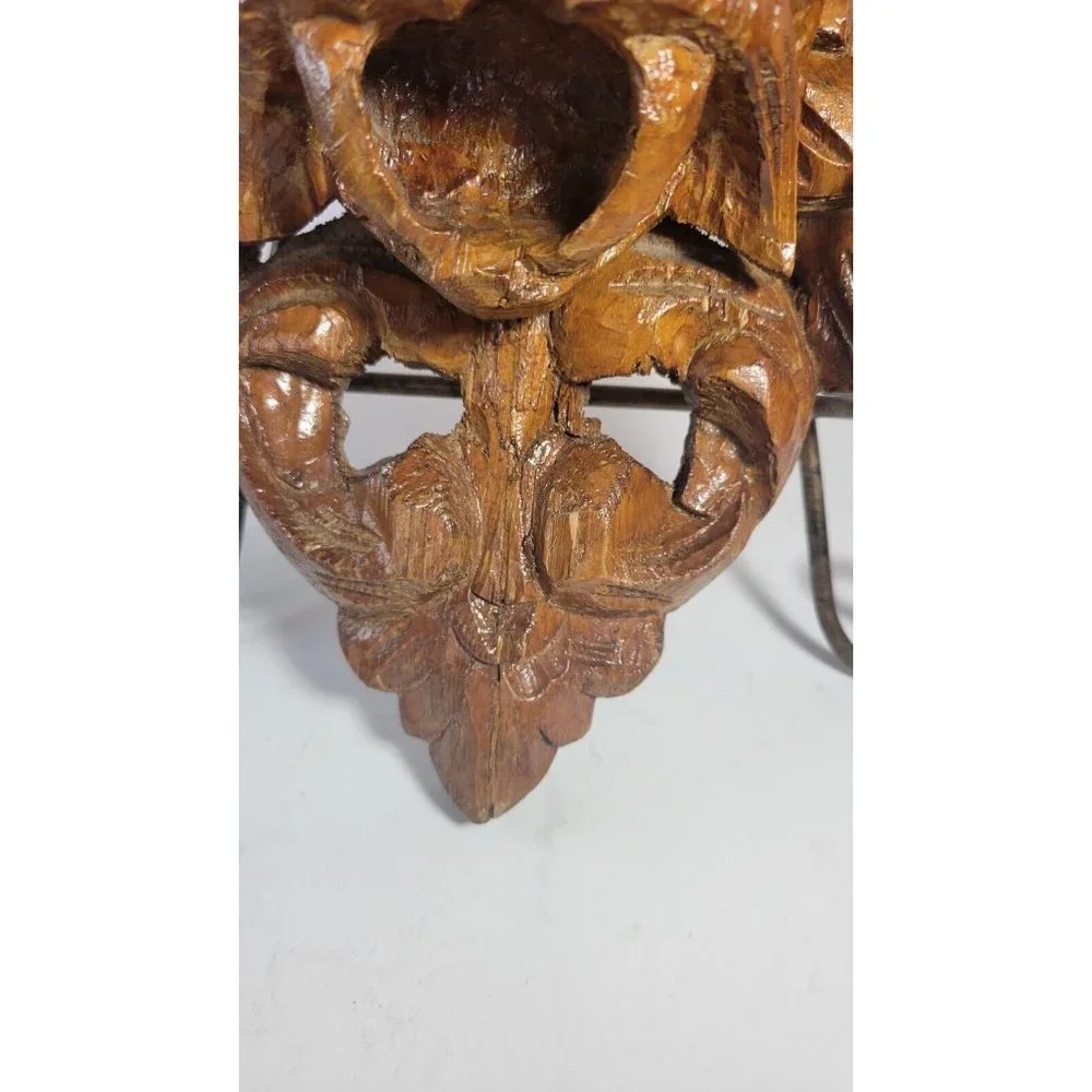 Beautifully Ornate Hand Carved Figural Wood Bracket Wall Shelf, set of two.